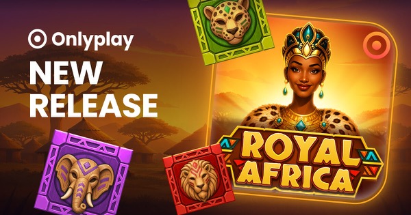 Arte oficial del fast game Royal Africa de Onlyplay, con tema de realeza africana y rueda de la fortuna