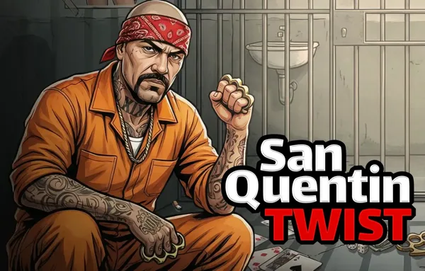 Arte oficial del fast game Twist San Quentin de InOut Games, con tres anillos giratorios en tema de prisión